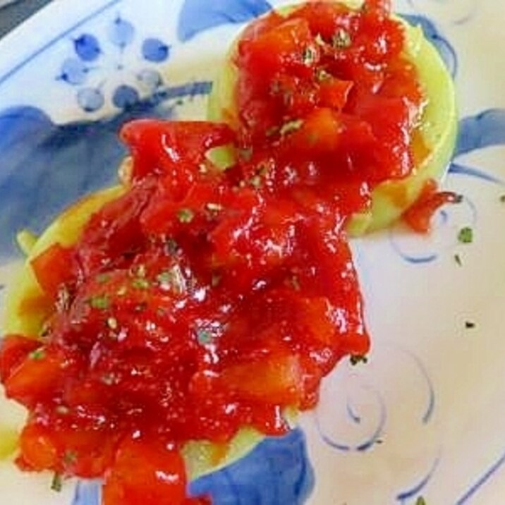 青トマトのソテー・ケチャップソースのせ